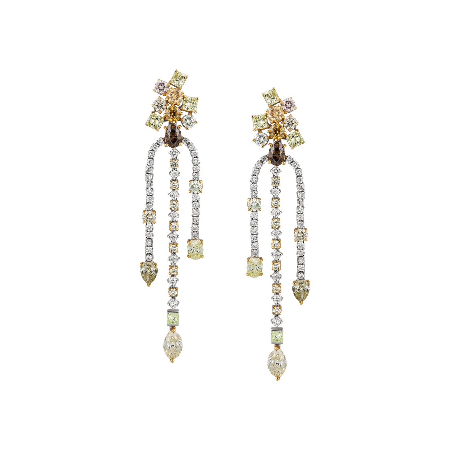 Fancy Cut & Yellow Diamond Drop Earrings