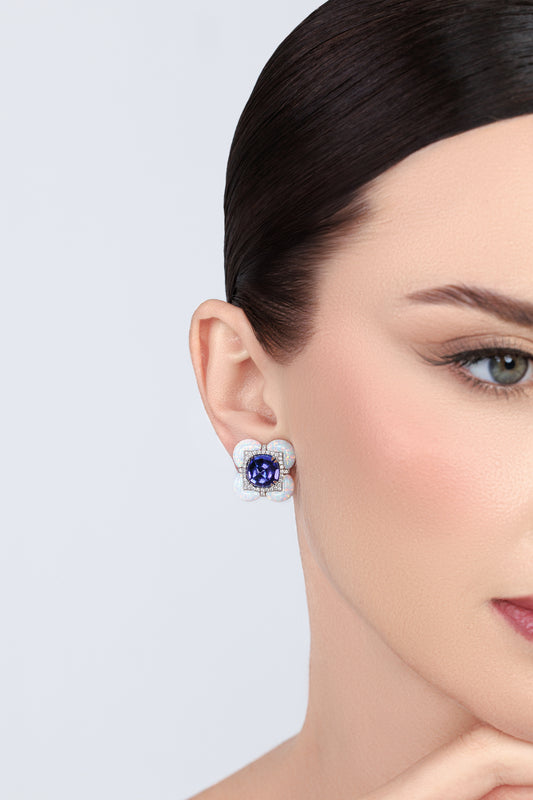 Tanzanite White Opal Earrings