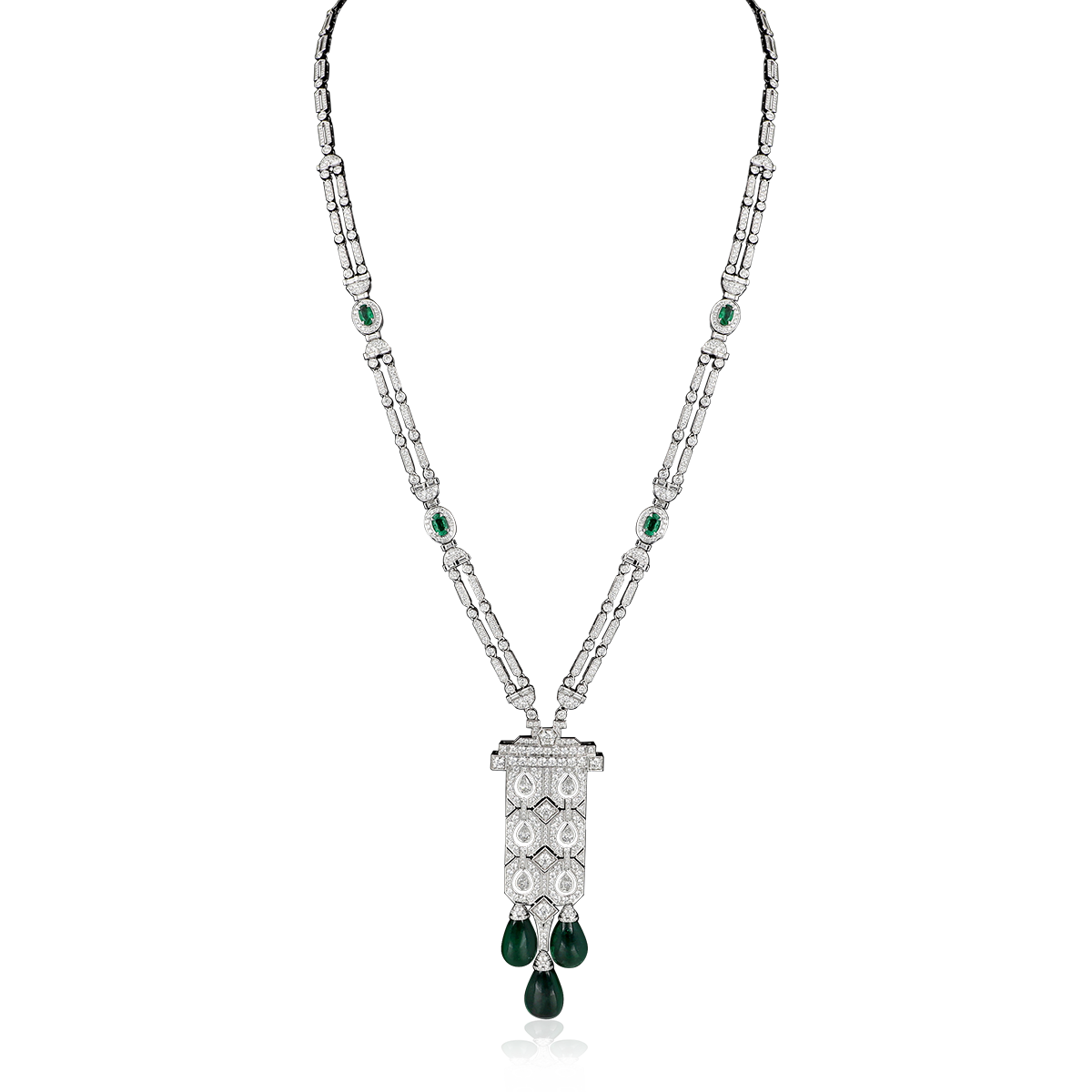 Art Deco Diamond & Emerald Long Chain