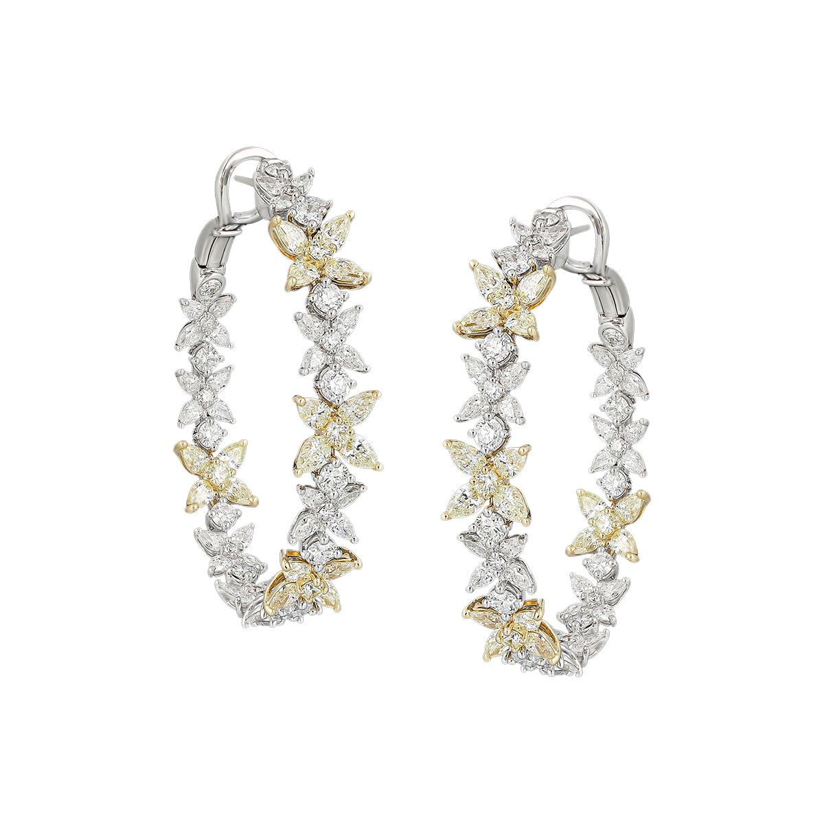 White & Yellow Diamond Hoops