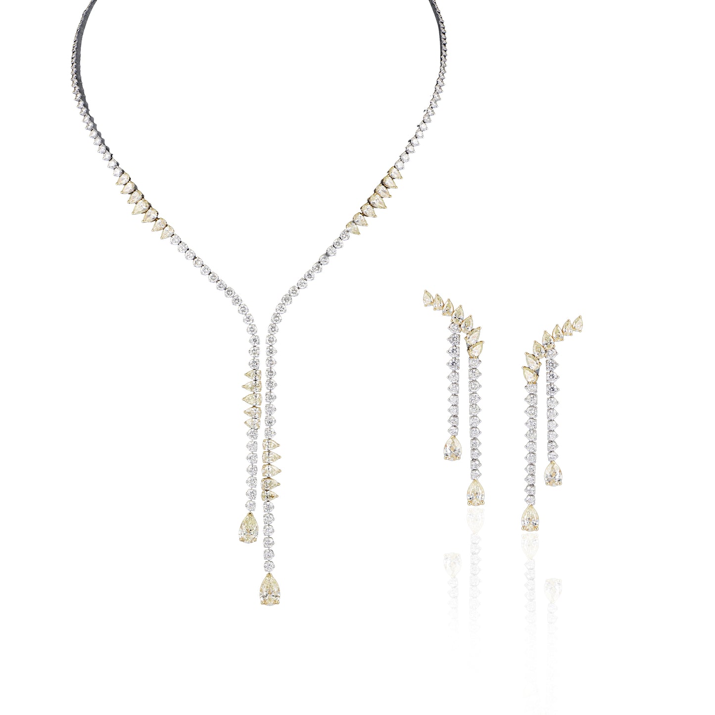 White & Yellow Diamond Half Set — Necklace & Earrings