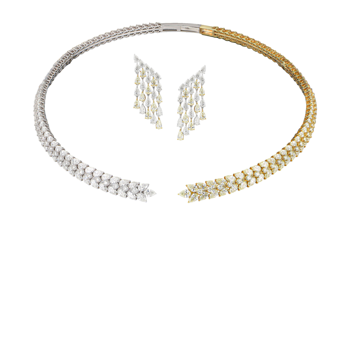 White & Yellow Pear Diamond Half Set — Necklace & Earrings