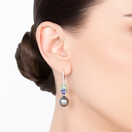 Gray Pearl & Colored Stone Earrings