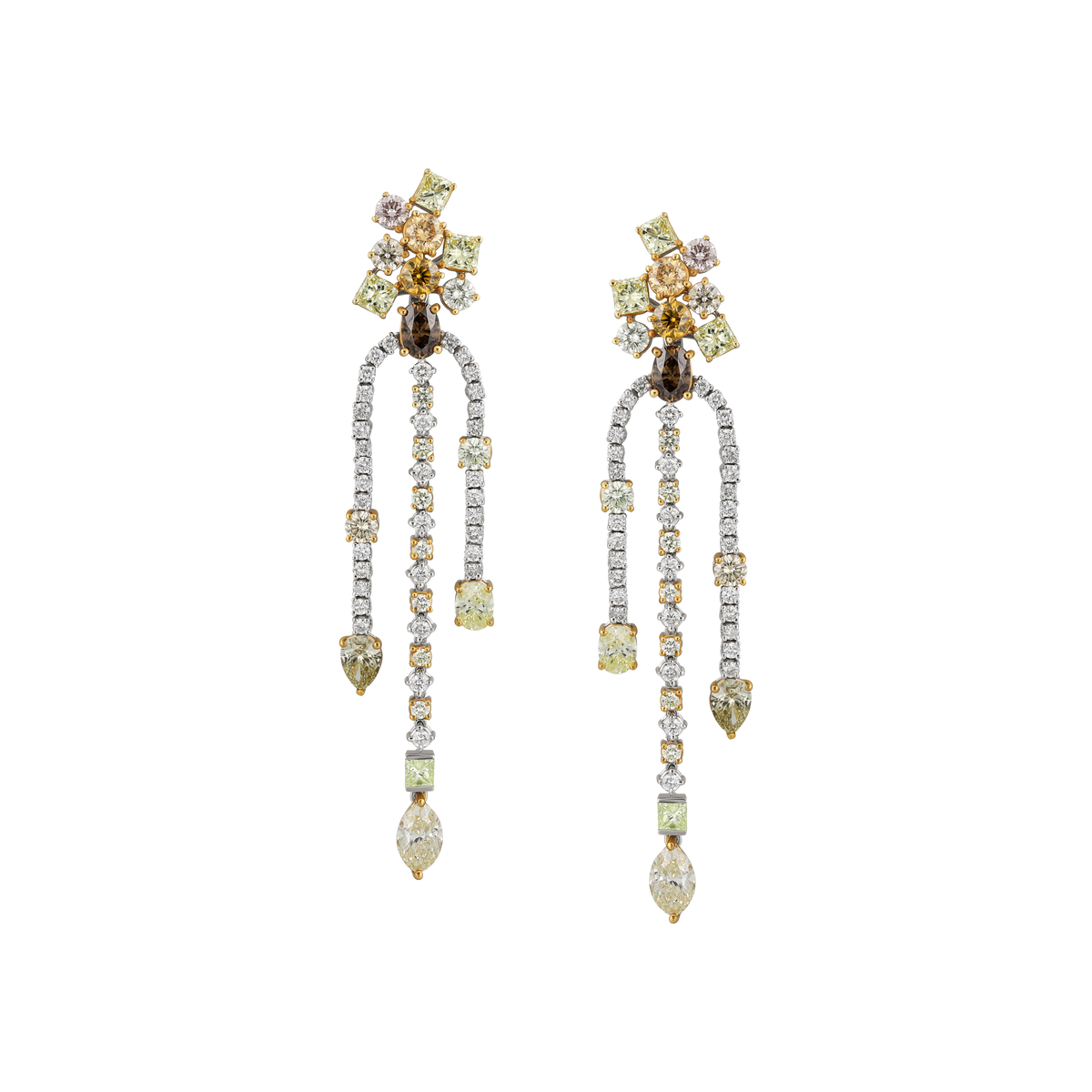 Fancy Cut & Yellow Diamond Drop Earrings