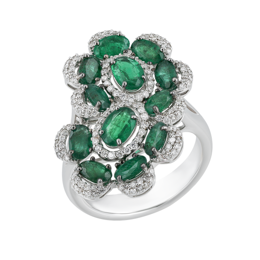 Floral Diamond & Emerald Ring – Al Anwaar Jewellers