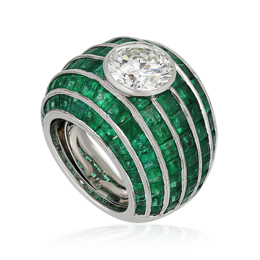 Circular Diamond & Emerald Ring