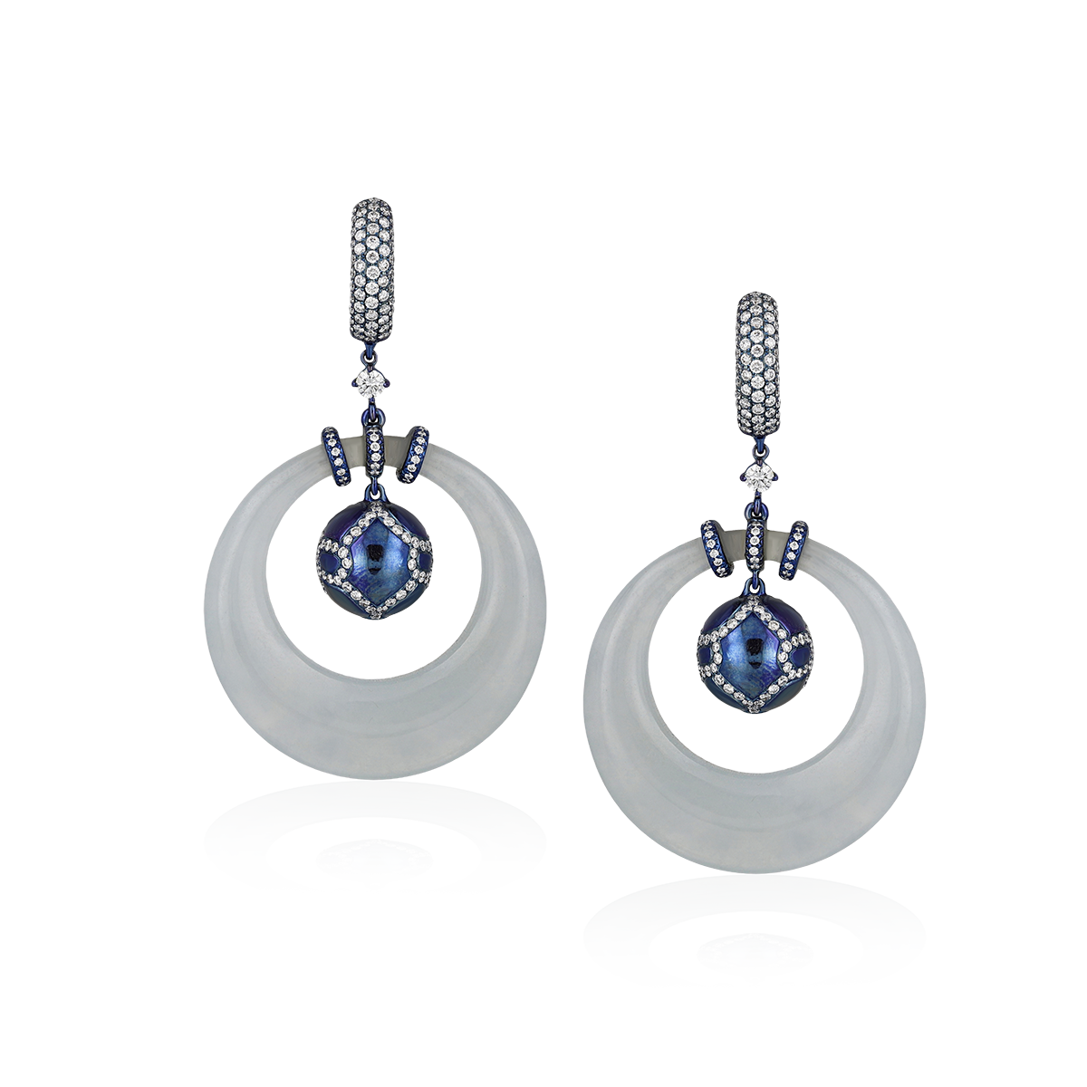 White Jade & Titanium Earrings
