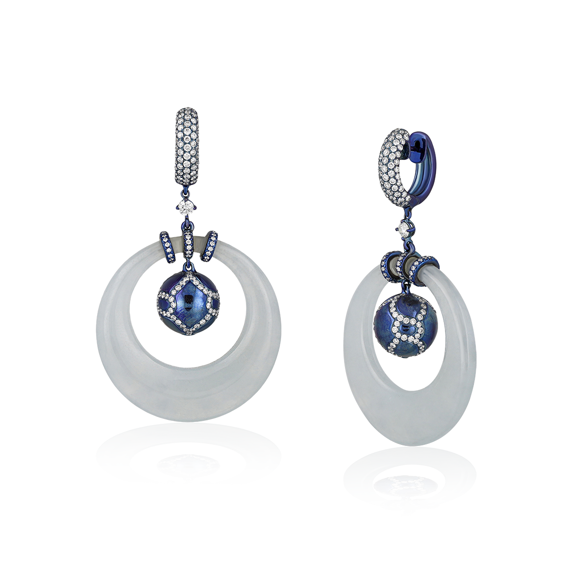 White Jade & Titanium Earrings