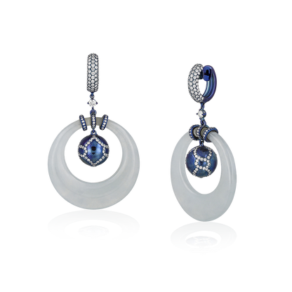 White Jade & Titanium Earrings