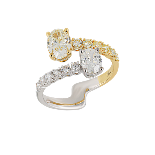 White & Yellow Oval Diamond Ring