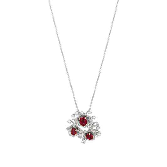 Diamond & Ruby Floral Pendant