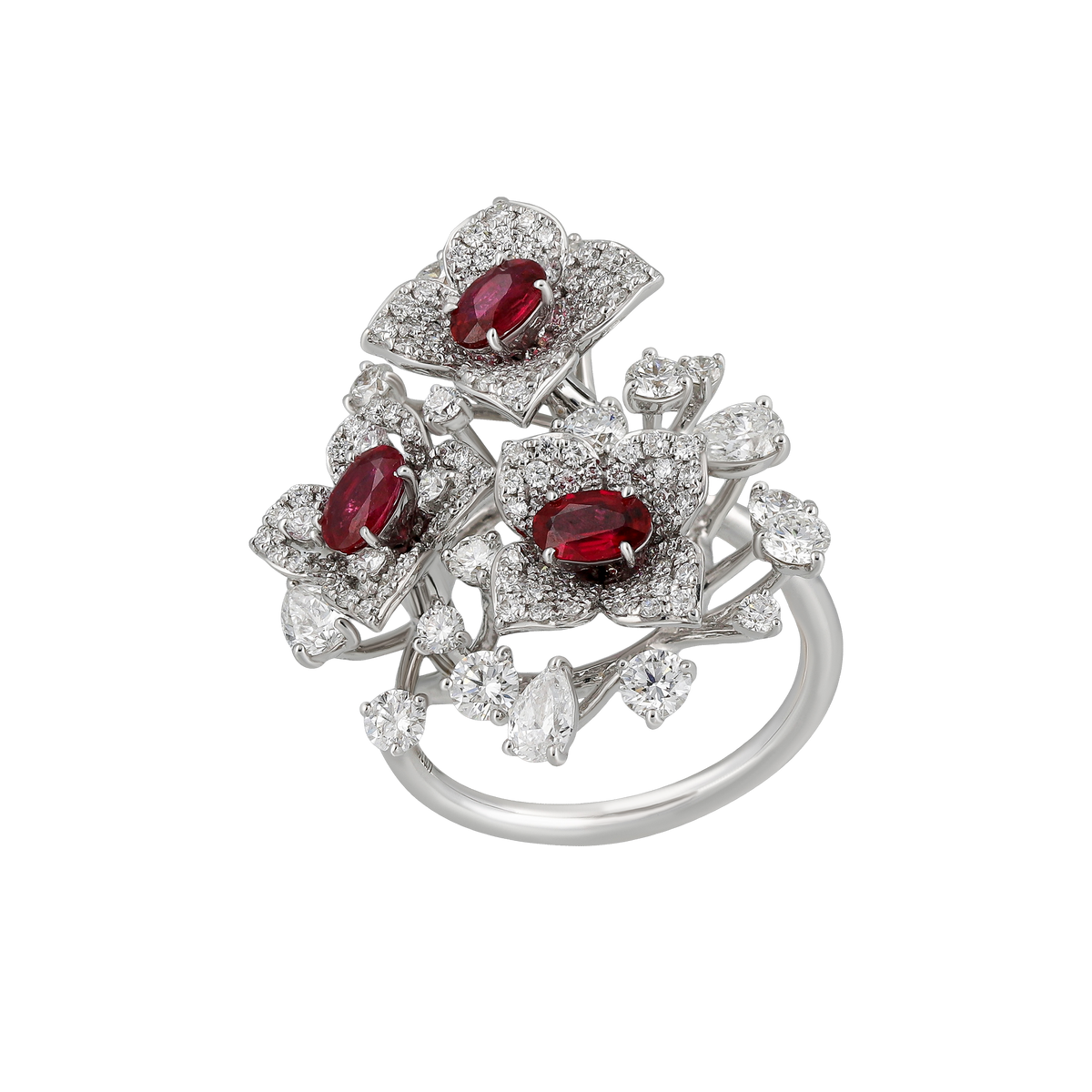 Diamond & Ruby Floral Ring