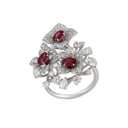 Diamond & Ruby Floral Ring