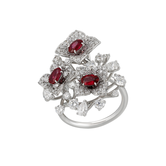 Diamond & Ruby Floral Ring