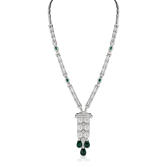 Art Deco Diamond & Emerald Long Chain