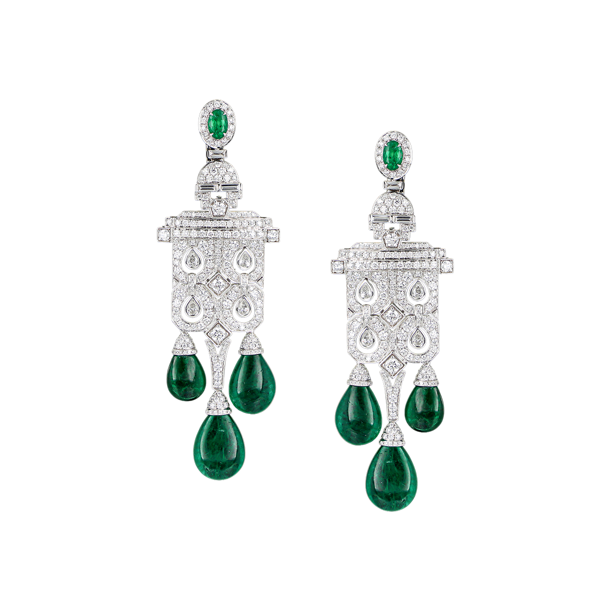 Art Deco Inspired Diamond & Emerald Earrings