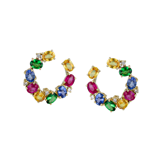 C-Shaped Colored Stone Earrings