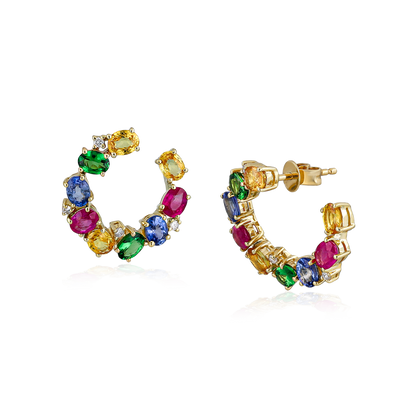 C-Shaped Colored Stone Earrings