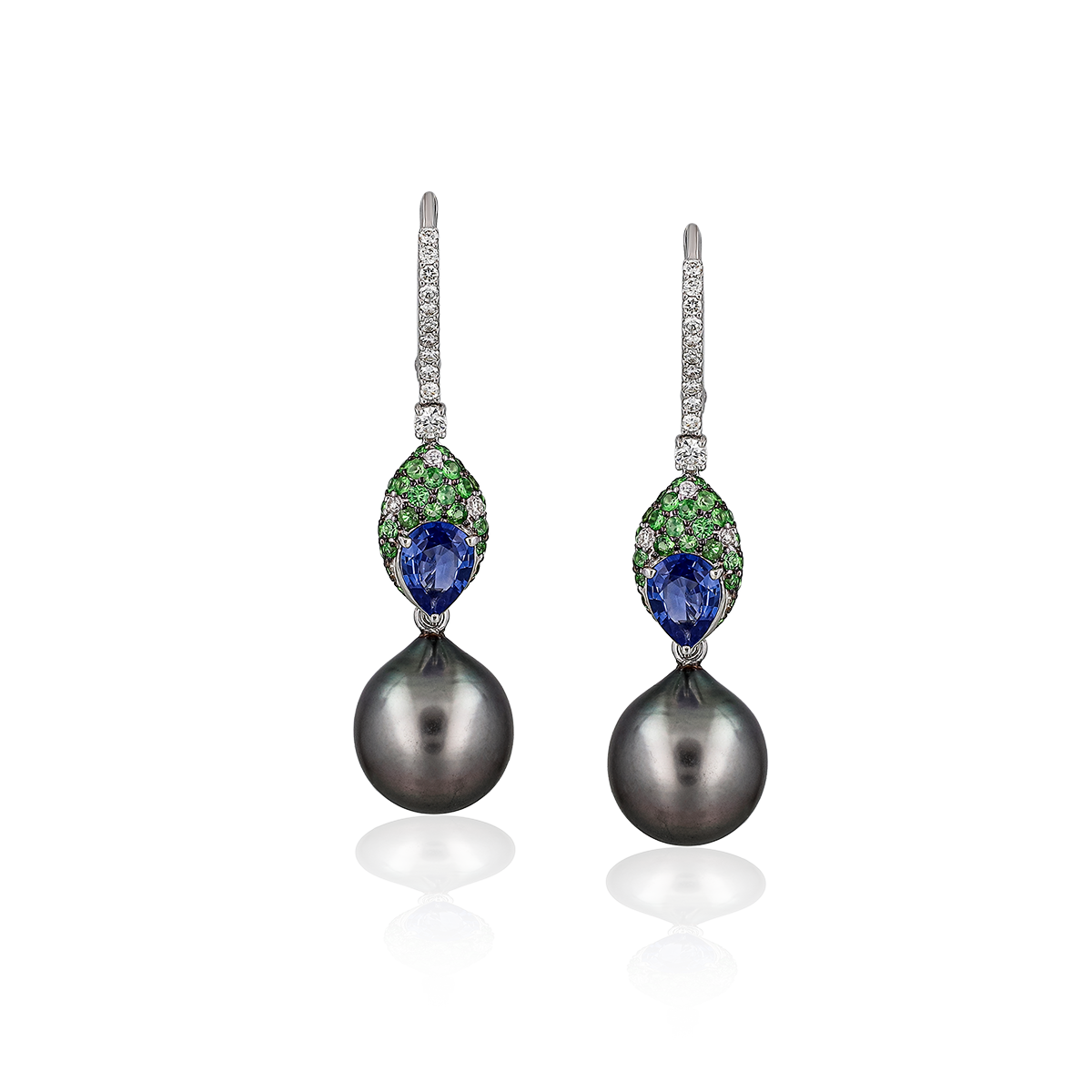 Gray Pearl & Colored Stone Earrings