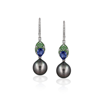 Gray Pearl & Colored Stone Earrings