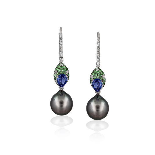 Gray Pearl & Colored Stone Earrings
