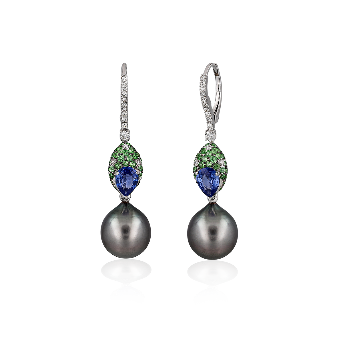 Gray Pearl & Colored Stone Earrings