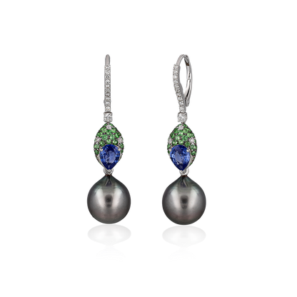 Gray Pearl & Colored Stone Earrings