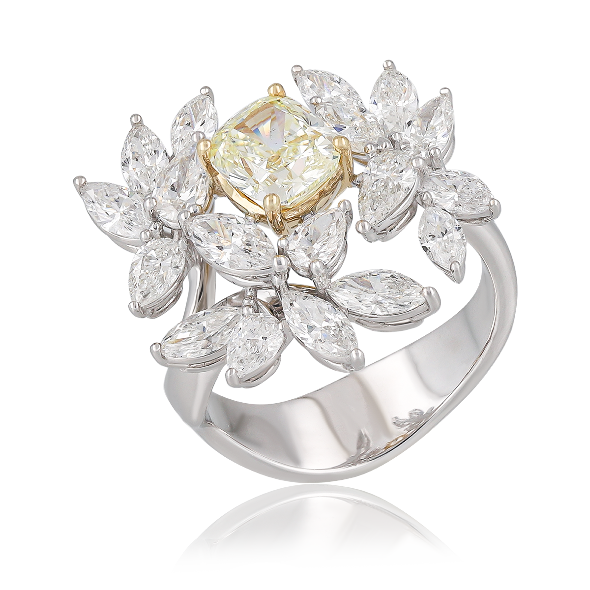 White & Yellow Floral Diamond Ring