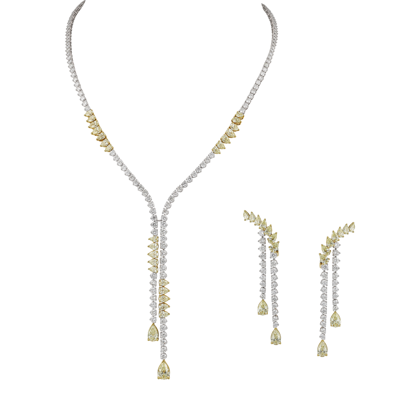 White & Yellow Diamond Half Set — Necklace & Earrings