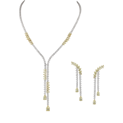 White & Yellow Diamond Half Set — Necklace & Earrings