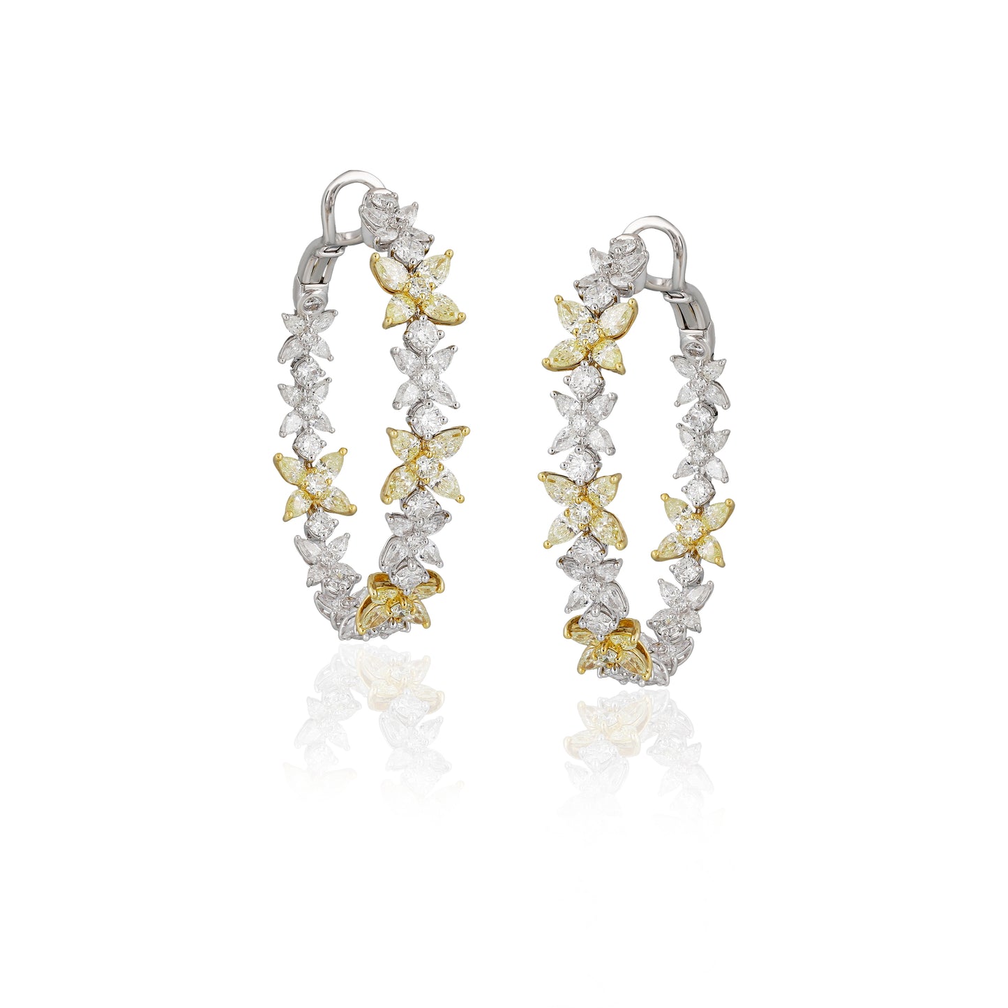 White & Yellow Diamond Hoop Earrings