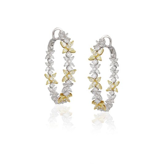 White & Yellow Diamond Hoop Earrings