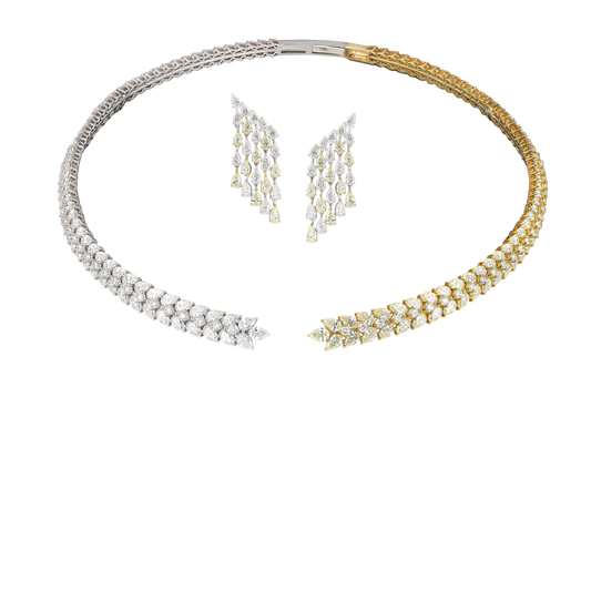 White & Yellow Pear Diamond Half Set — Necklace & Earrings