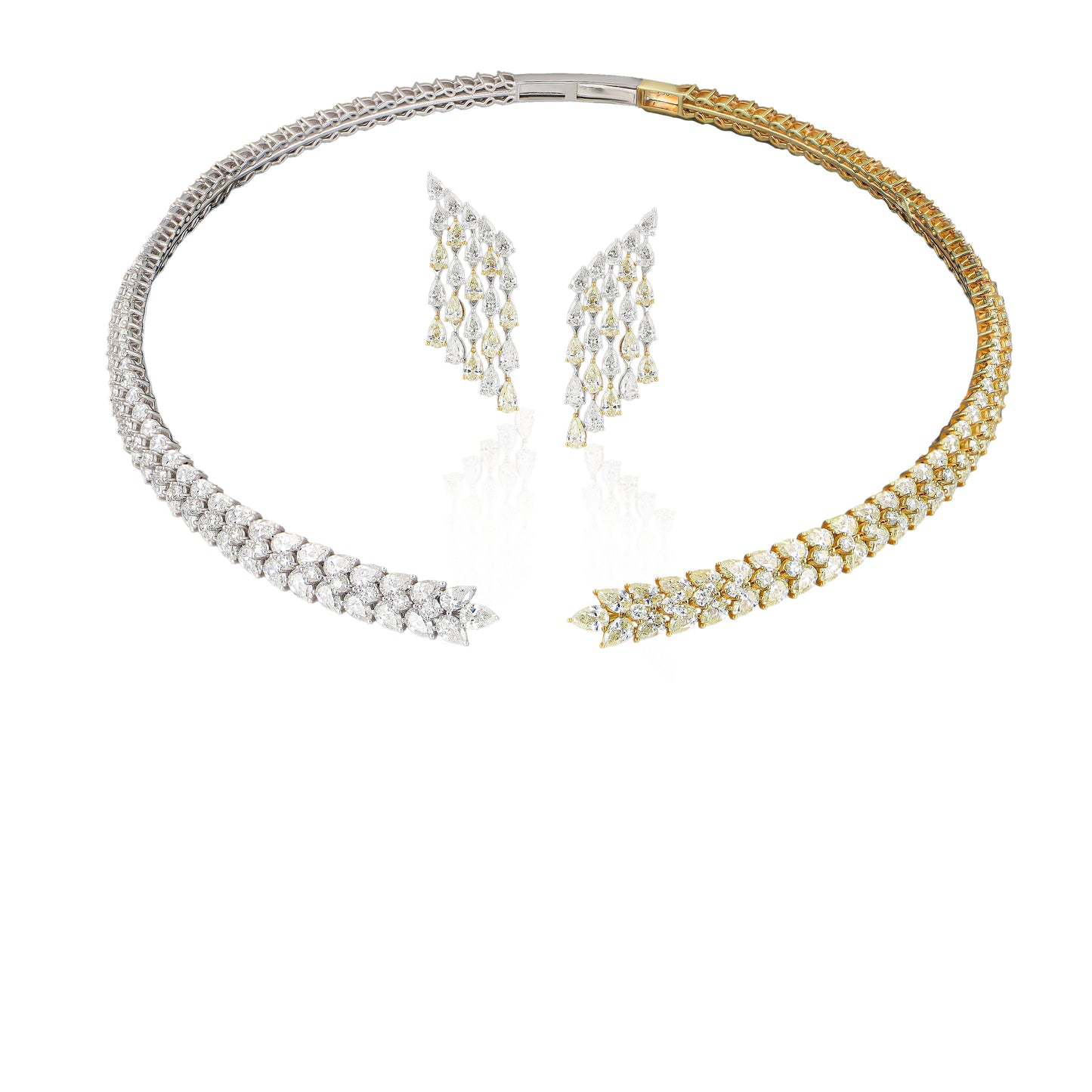 White & Yellow Pear Diamond Half Set — Necklace & Earrings