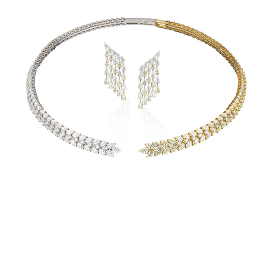 White & Yellow Pear Diamond Half Set — Necklace & Earrings