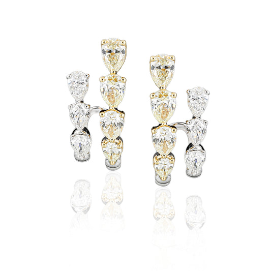 White & Yellow Pear Diamond Drop Earrings