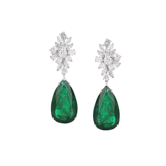 Hanging Diamond & Emerald Earrings