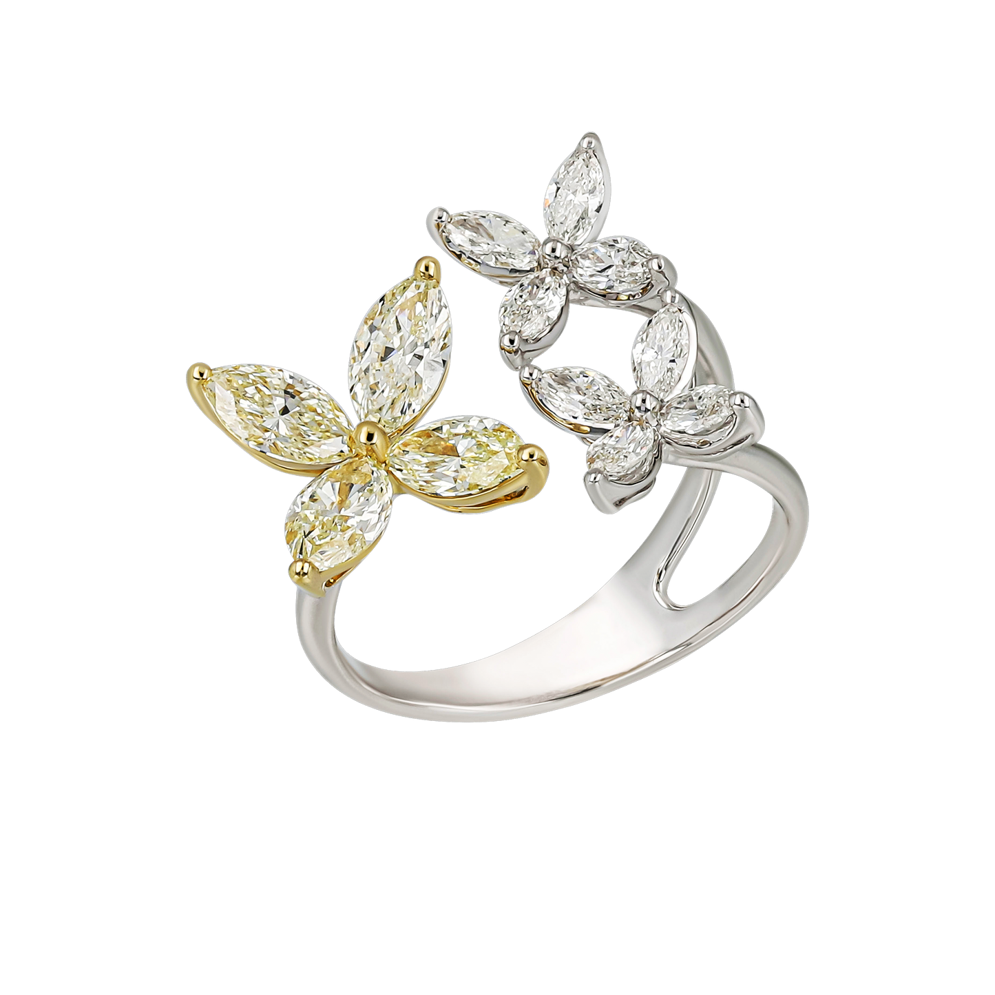 White & Yellow Marquise Diamond Ring