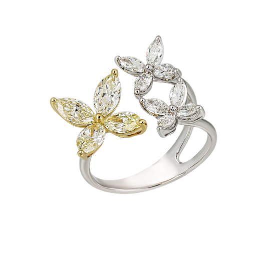 White & Yellow Marquise Diamond Ring