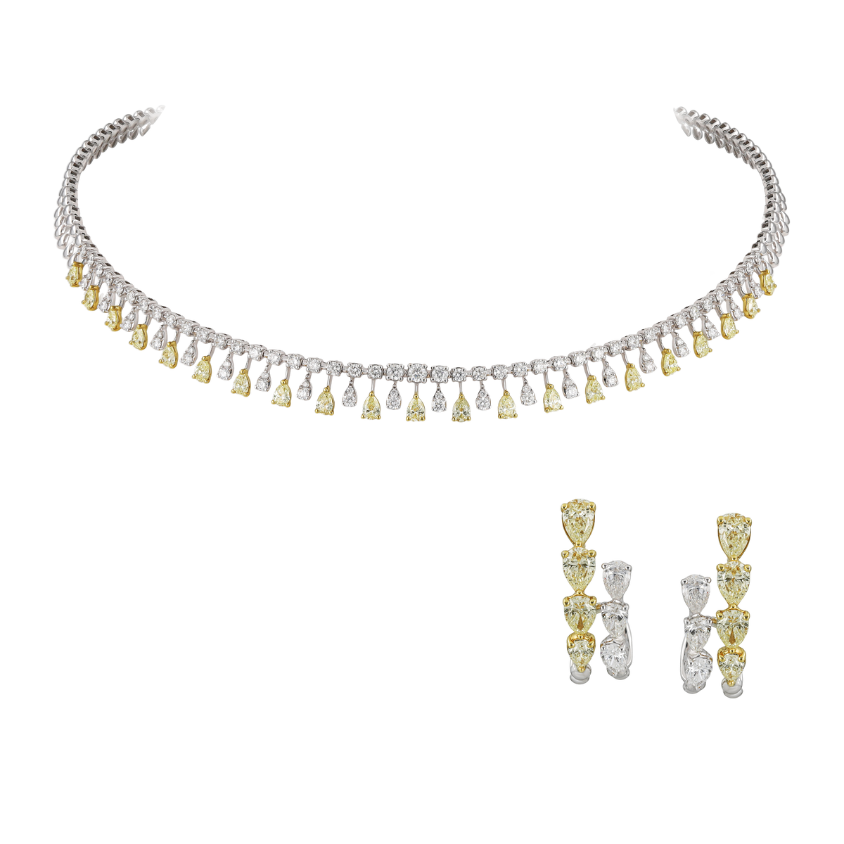 White & Yellow Pear Diamond Half Set