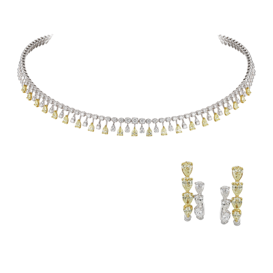 White & Yellow Pear Diamond Half Set