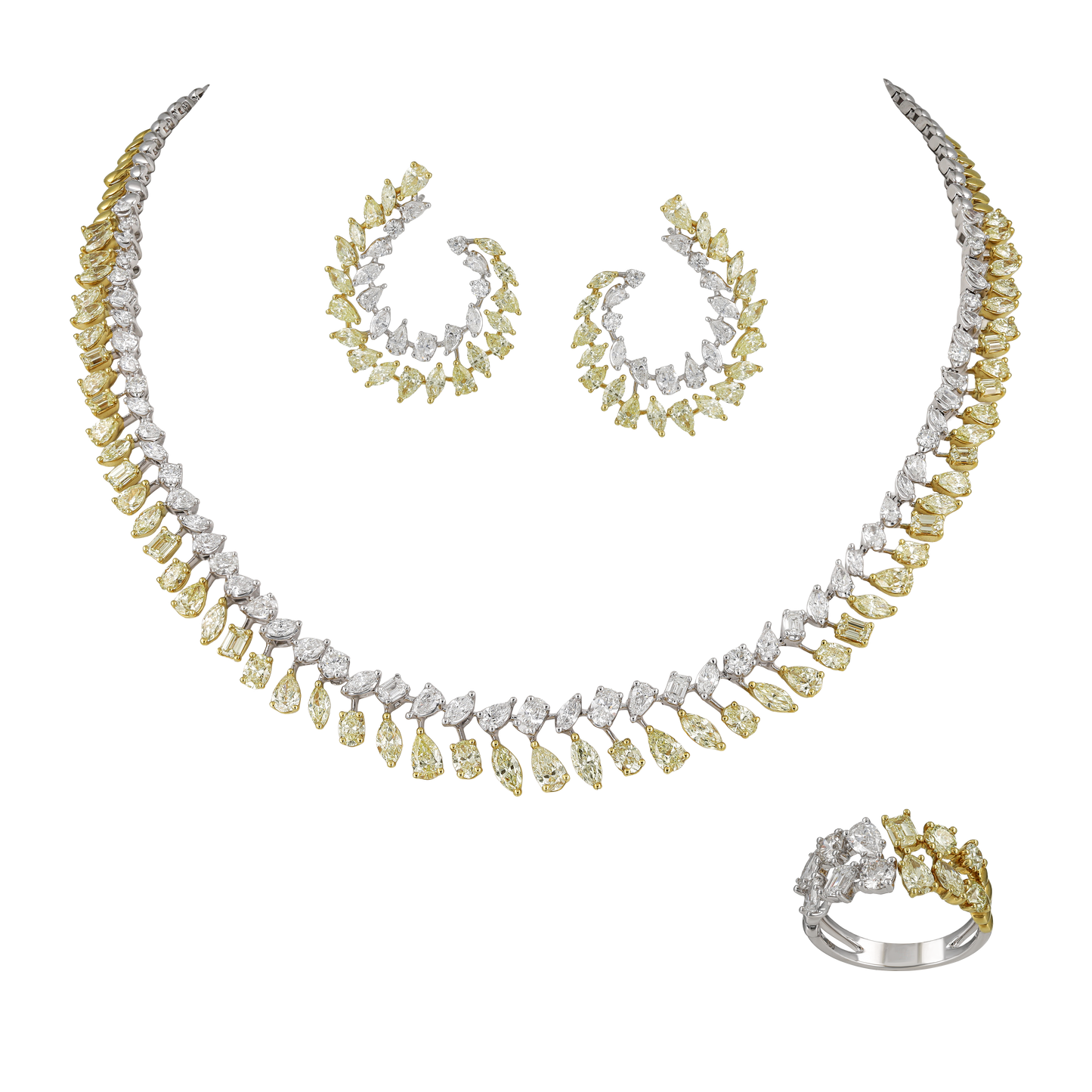 White & Yellow Diamond Statement Half Set