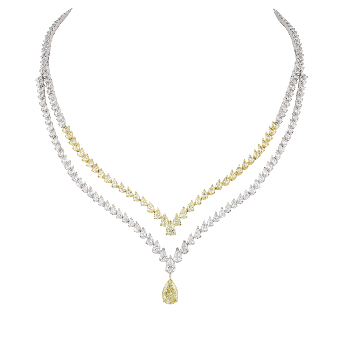 Certified Fancy Yellow Pear Diamond Half Set