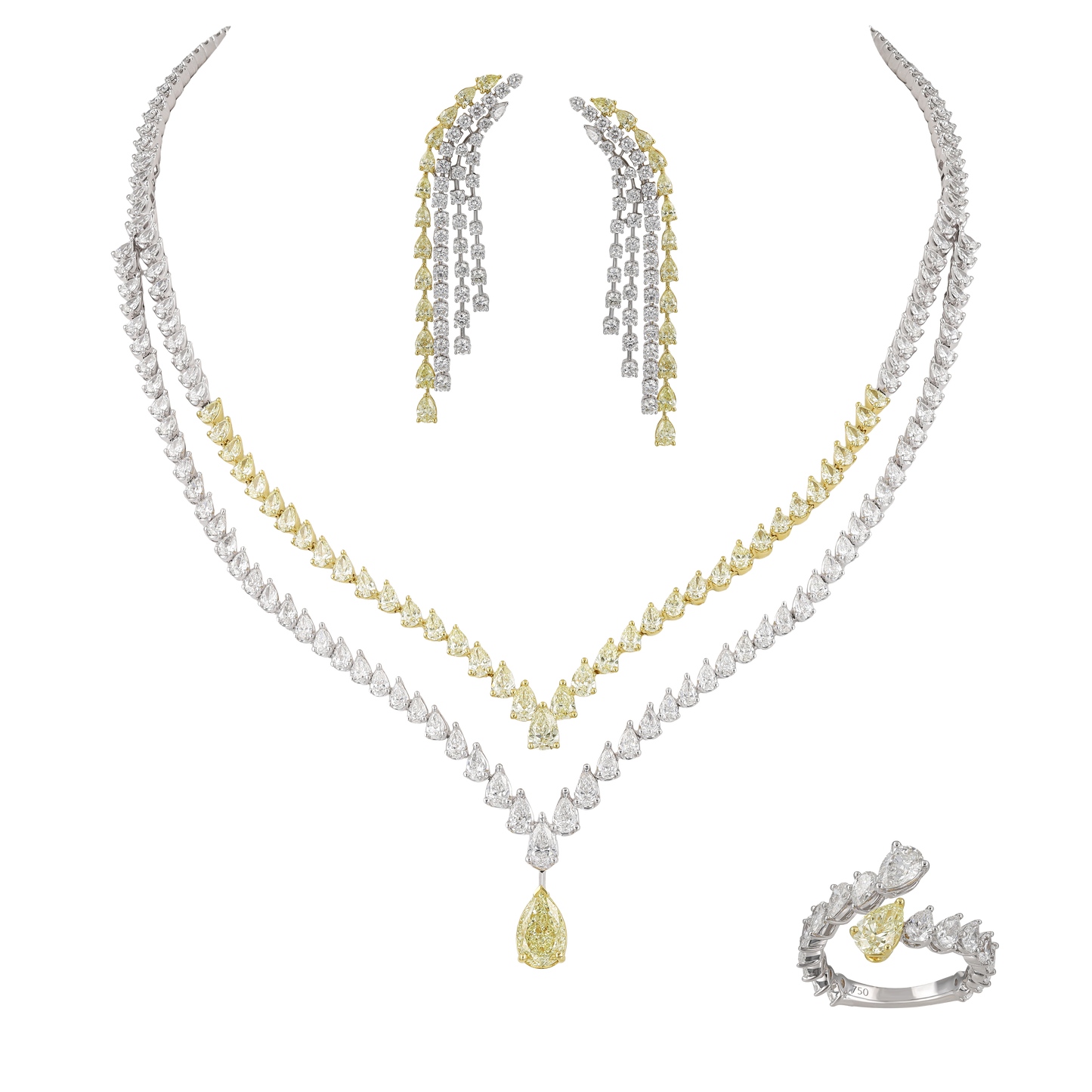 Certified Fancy Yellow Pear Diamond Half Set