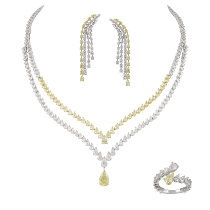 Certified Fancy Yellow Pear Diamond Half Set