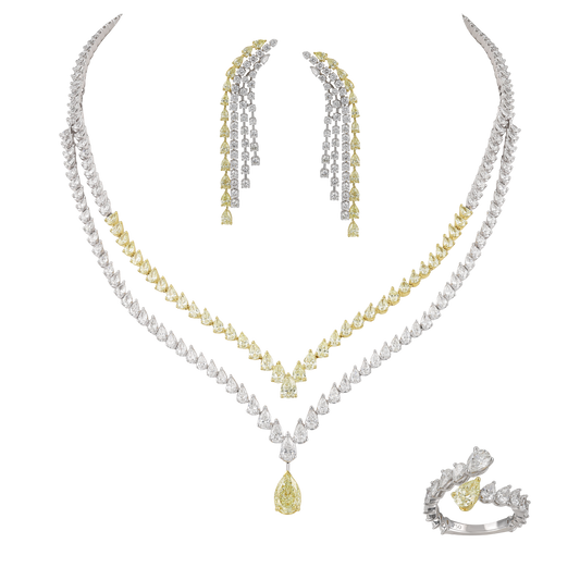 Certified Fancy Yellow Pear Diamond Half Set