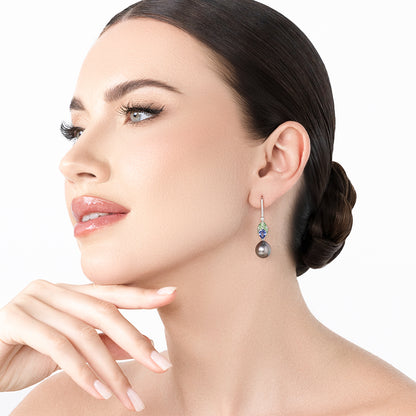 Gray Pearl & Colored Stone Earrings