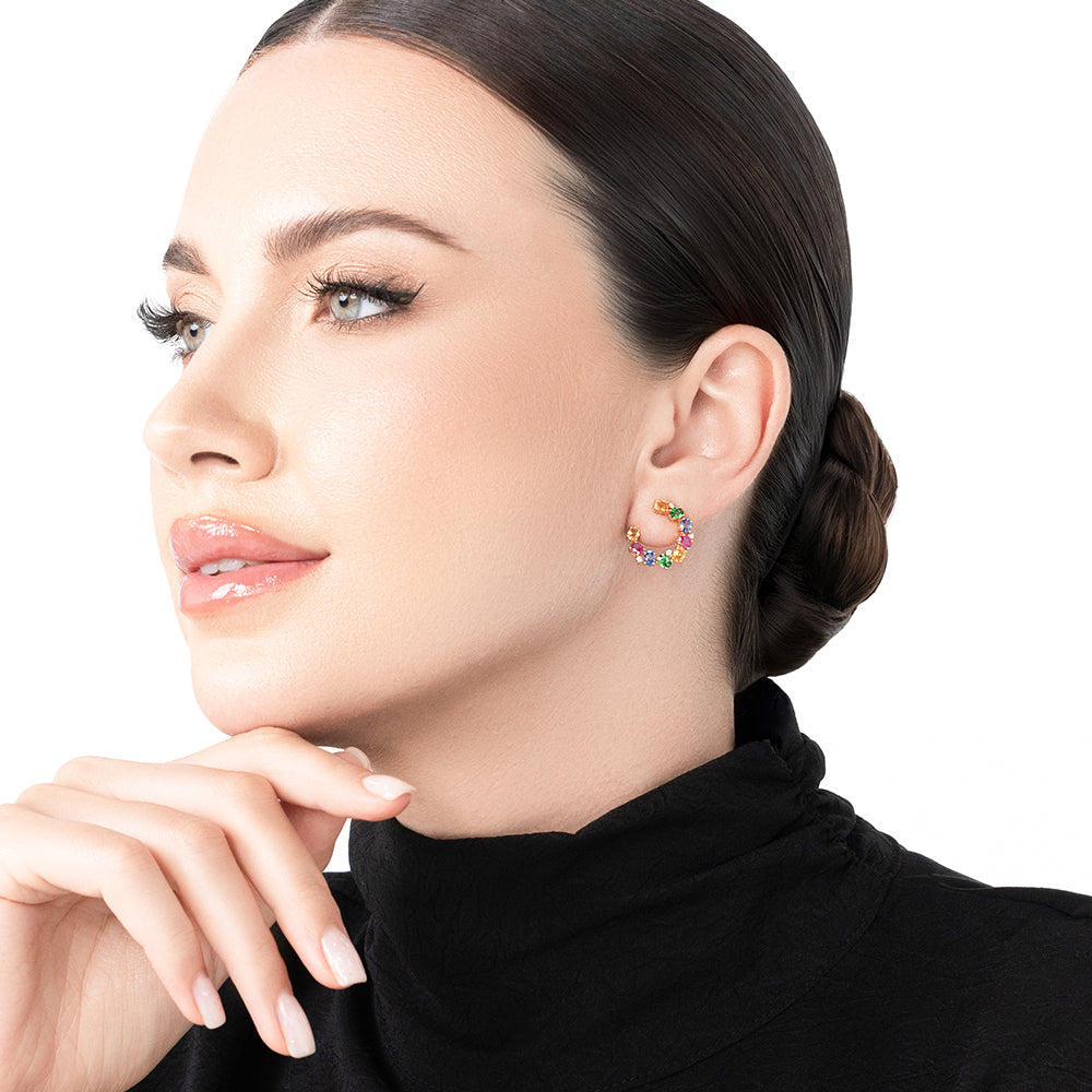 C-Shaped Colored Stone Earrings